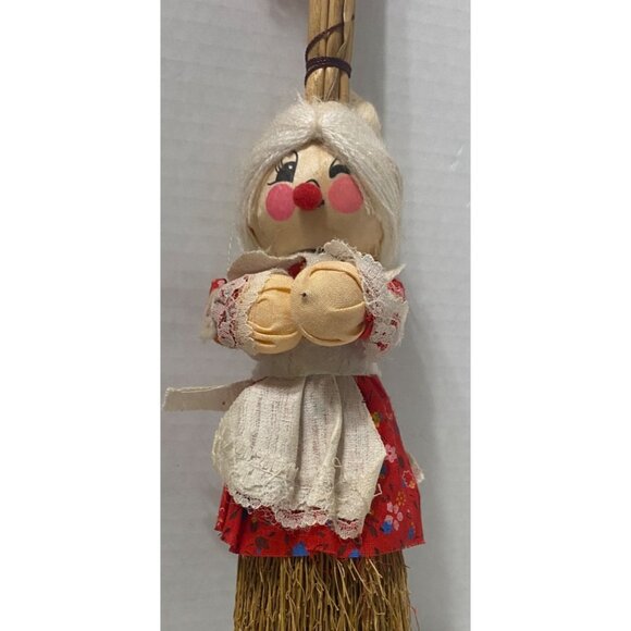 Handcrafted Christmas Mrs. Claus Straw Kitchen Witch Broom Doll Decor 14" - Picture 2 of 5